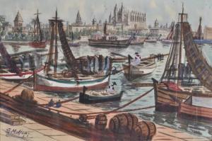 Molina Guillermo 1904-1975,harbour scene in Palma, Majorca,Burstow and Hewett GB 2012-05-02