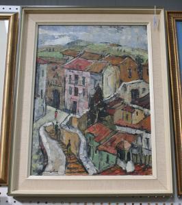 MOLLEJA AGUILAR Diego,View of Village Rooftops with Figures descending t,Tooveys Auction 2009-10-06