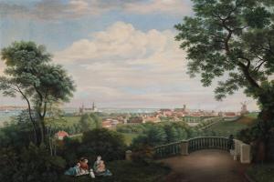 MOLLER I.F,View from the terrace at Marienlyst Manor towards ,1856,Bruun Rasmussen 2018-11-12