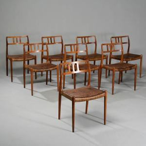 moller Niels O,Eight Sidechairs with frame of rosewood, seat upho,Bruun Rasmussen DK 2009-04-20