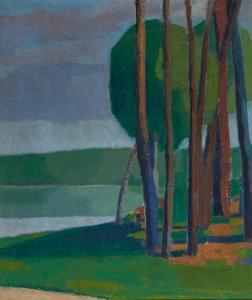 moller Niels O,Landschaft mit See, Baumstämmen und Laubbaum,1921,Leo Spik DE 2009-12-03