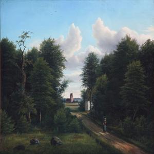 MOLLER Rudolph,Forest path with a walking woman, in the backgroun,1865,Bruun Rasmussen 2012-12-17