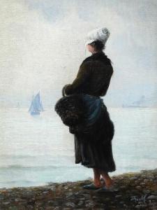 MOLLER Thorvald C. Benjamin 1842-1925,Coastal scenery with a woman,1899,Bruun Rasmussen 2022-02-07