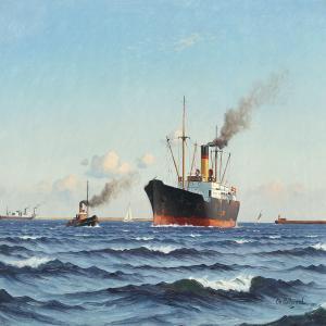MOLLGARD Chr 1919-1944,Harbor pier with ships,Bruun Rasmussen DK 2016-03-07