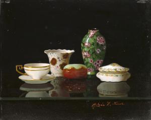 MOLNAR Janos Zoltan 1880-1960,Asztali csendélet porcelánokkal,Nagyhazi galeria HU 2006-12-06