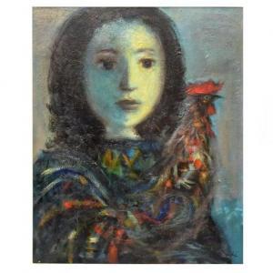 MOLNE Hector 1935,Portrait of a Young Girl With a Rooster,Kodner Galleries US 2020-07-15