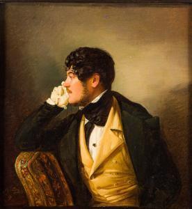 MOLTENI Giuseppe 1800-1867,Ritratto di gentiluomo in interno con monocolo,Cambi IT 2022-12-14