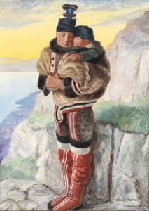 MOLTKE Harald,Landscape with a mother in Inuit traditional dress,Bruun Rasmussen 2024-03-18
