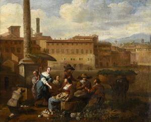 MOMMERS Hendrick 1623-1693,Marchandes de légumes sur une place d'Italie,Rossini FR 2023-04-06