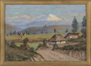 MONCAYO Emilio,A village and a distant snow-covered mountain, pos,20th Century,Eldred's 2022-02-11