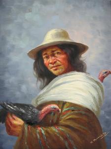 Moncayo Hector 1895-1984,portrait of an Ecuadorian man with birds,Ewbank Auctions GB 2019-04-25