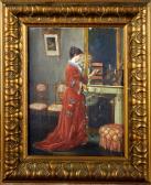 MONCHOT L 1850-1920,Elégante à la Robe rouge,Galerie Moderne BE 2012-03-20