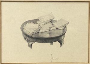 MONDOR Henri 1885-1962,Livres posés sur une table,Eric Caudron FR 2022-09-30