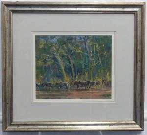 MONEY Keith 1935,African herdsmen and cattle in wooded landscape,Chilcotts GB 2024-02-03