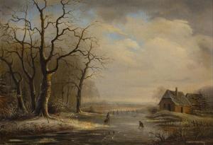 MONGERS Cornelis Marinus W 1806-1875,Figures in a frozen river landscape with cotta,1851,Rosebery's 2022-07-19