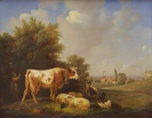 MONGERS Cornelis Marinus W,Hirtin mit Vieh vor Stadtsilhouette,Auktionshaus Quentin 2010-04-17