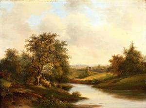 MONGERS Cornelis Marinus W 1806-1875,Wandelaars bij een riviertje in heuvellandscha,1863,Venduehuis 2010-05-19