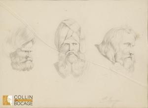 MONGIN Antoine Pierre 1762-1827,Trois têtes d\’hommes dont deux en turba,1810,Delorme-Collin-Bocage 2024-03-22
