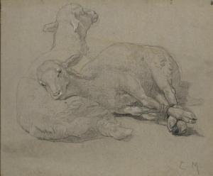 MONGINOT Charles 1825-1900,Deux agneaux allongés dont l'un avec les pattes li,Christie's 2007-11-21