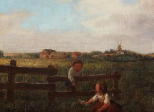 MONIES David 1812-1894,Two children playing by a fence,Bruun Rasmussen DK 2024-01-22