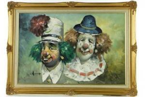 MONINET WILLIAM 1937-1999,portrait of a 2 clowns,Burstow and Hewett GB 2015-09-23