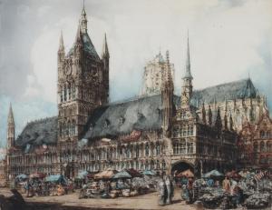 MONK William 1863-1937,The Cloth Hall and Cathedral, Ypres,Morphets GB 2019-09-05