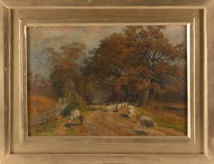 MONKS John Austin Sands 1850-1917,Landscape with sheep,Eldred's US 2022-08-25