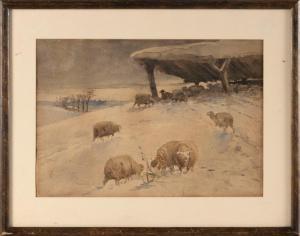 MONKS John Austin Sands 1850-1917,Winter sheep.,Eldred's US 2022-11-04