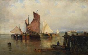 MONLÉON Y TORRES Rafael 1847-1900,Estuary scene with various boats and cottage be,1867,Peter Wilson 2020-10-15