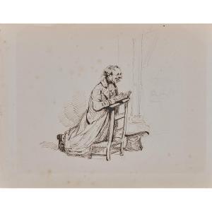 MONNIER Henry Bonaventure 1805-1877,Étude d\’homme à genoux sur un prie-Dieu,Tajan FR 2017-11-22