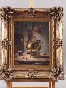 MONNOT Maurice Louis 1869-1937,still life of a brass brazier and onion,19th century,Jones and Jacob 2022-08-10