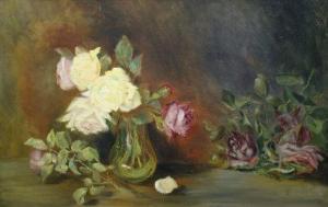 MONOGRAMMED TR,A Still life of roses in a glass vase and a sprig ,Dickins GB 2009-06-13