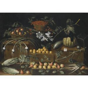 MONOGRAMMIST GF,STILL LIFE WITH FRUIT AND VEGETABLES ARRANGED OVER,Sotheby's GB 2010-07-08