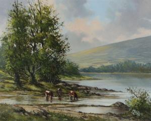 MONROE Desmond,CATTLE WATERING, RIVER DUN, COUNTY ANTRIM,Ross's Auctioneers and values 2023-12-06