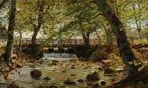 MONSTED Peder Mork 1859-1941,A roaring stream under a bridge in the woods,Bruun Rasmussen 2017-05-01