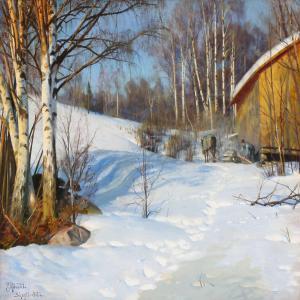 MONSTED Peder Mork 1859-1941,A Winter day in Skogli, Norway,1922,Bruun Rasmussen DK 2015-12-07