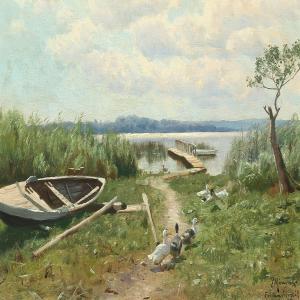 MONSTED Peder Mork 1859-1941,Ducks by the lake,Bruun Rasmussen DK 2016-02-29