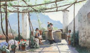 MONSTED Peder Mork 1859-1941,Scenery from Ravello with two women and children ,1925,Bruun Rasmussen 2024-04-08