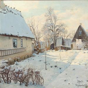 MONSTED Peder Mork 1859-1941,Winter day in Br�ndbyvester, Denmark,1923,Bruun Rasmussen DK 2013-09-09