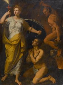 MONT HANS 1545-1585,Allegory of Belief which protects the soul from Sa,Galerie Koller CH 2012-09-18