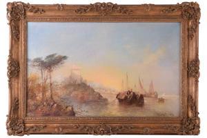 MONTAGUE Clifford 1845-1901,Coastal view at sunrise with castle and vesse,1893,Dawson's Auctioneers 2023-04-27