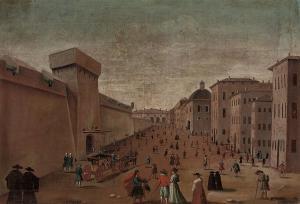 MONTANI FECE Alfonso,A coach and horses arriving at the gates of a wall,1744,Christie's 2009-09-29
