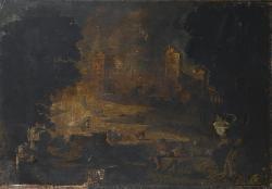MONTANINI Pietro 1626-1689,An Italianate landscape with boys fishing and monk,Sotheby's 2007-04-25