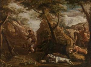 MONTANINI Pietro 1626-1689,BOAR HUNT IN ROCKY LANDSCAPE,im Kinsky Auktionshaus AT 2023-06-20