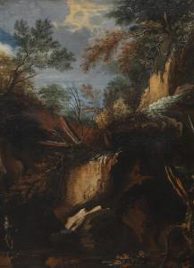 MONTANINI Pietro,ROCKY LANDSCAPE WITH A HERMIT BY A GROTTO,Lawrences Auctioneers 2025-01-15
