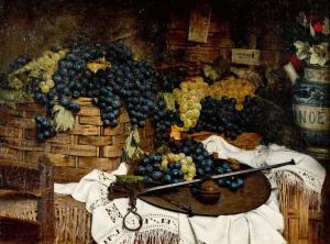 MONTEVERDE Luigi,Stillleben mit Weintrauben, Körben und Balkenwaage,1889,Dobiaschofsky 2023-11-08