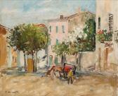 MONTI Cesare 1891-1959,Chariot attelé dans le village,Horta BE 2016-04-18
