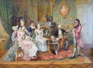 MONTREU J 1800-1800,18th Century interior scene with musicians and lad,Clevedon Salerooms 2019-03-07