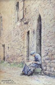 MONZIES Louis 1849-1930,Bruniquel, femme assise sur un perron,Art Valorem FR 2023-06-07