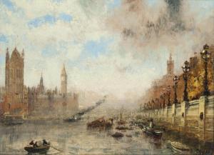 MOORE Claude T. Stanfield 1853-1901,The Houses of Parliament from the Thames,Christie's 2012-11-15